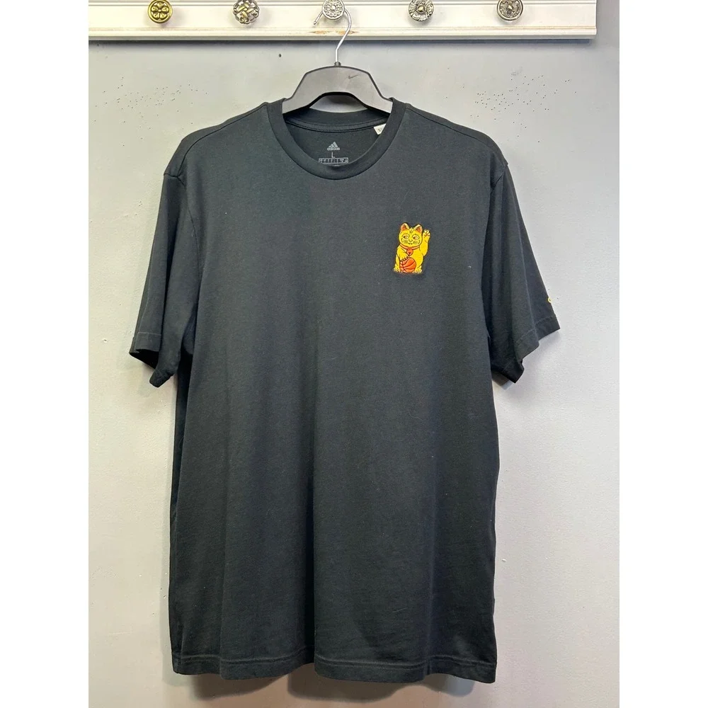 Adidas‎ T-Shirt Mens L Black Lucky Cat Basketball Graphic GE4703 Streetwear Tee